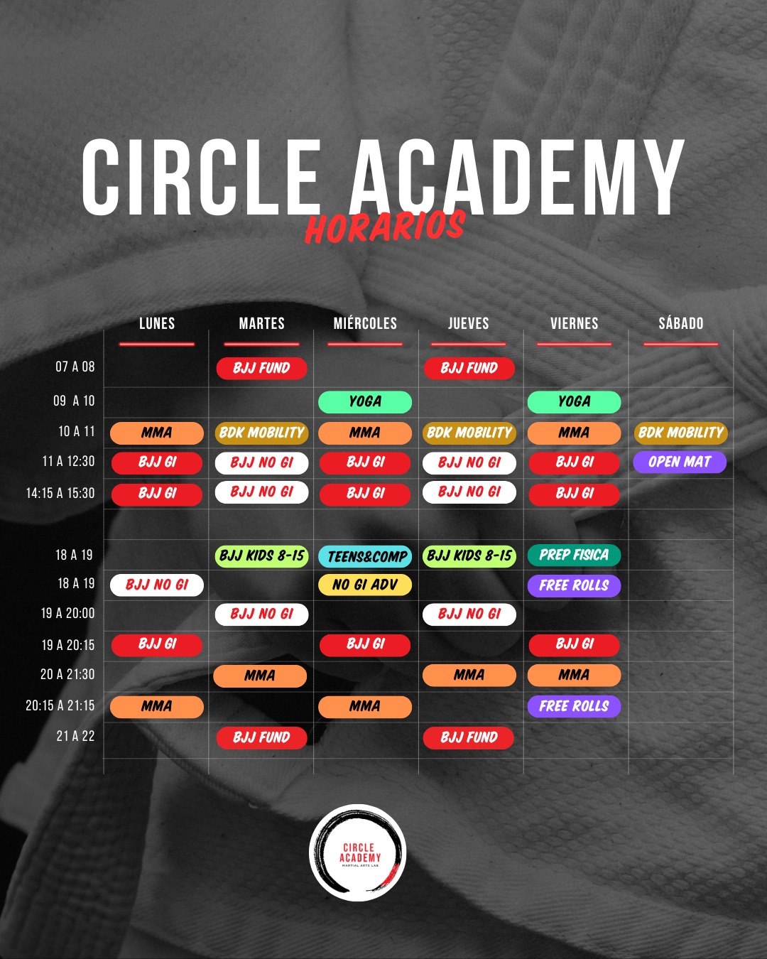 Horario de clases Circle Academy
